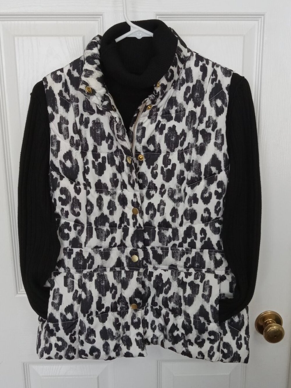 MADISON Animal Print Black & White Quilted Vest w/gold zipper & snaps
